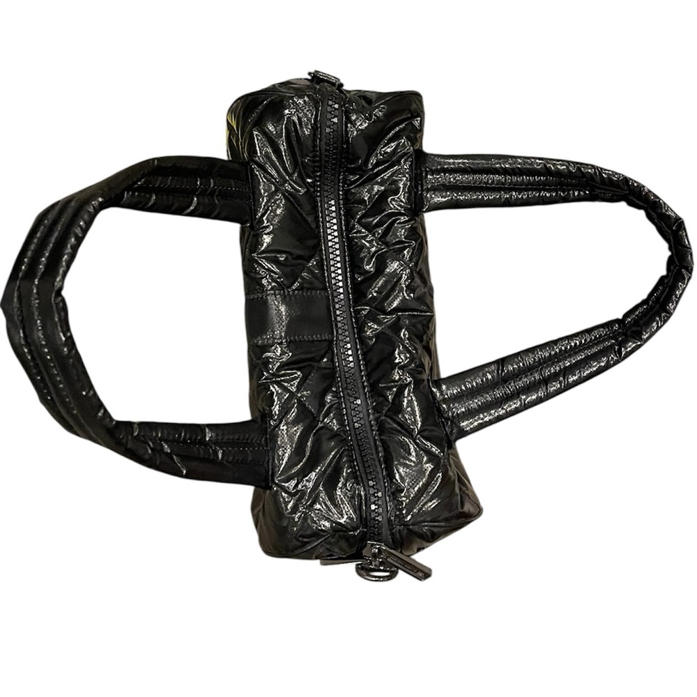 Oliver Thomas Quilted Patent Mini Duffel Bag Black Puffer Purse - Picture 4 of 16